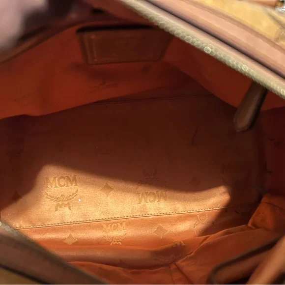 MCM Cognac Visetos Coated Canvas Heritage Boston Bag.